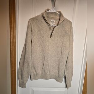St John's Bay 1/4 Zip Pullover Beige Sweater 100% Cotton Mens Medium Tan